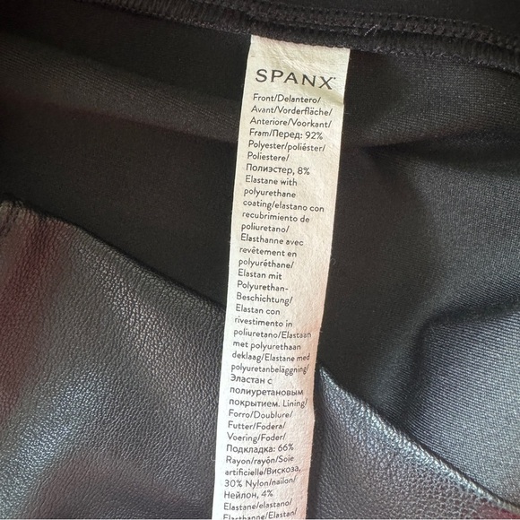 SPANX Combo Leather Like Luxe Sheath Black Vegan Stretch Dress Large LIKE NEW - Picture 5 of 13